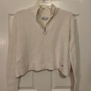 Hollister White Cropped Quarter-Zip
